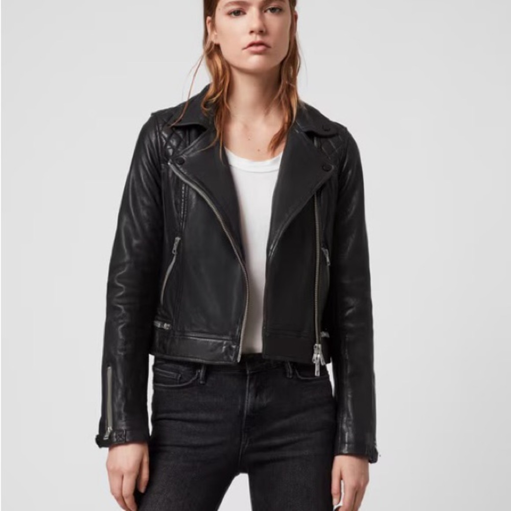 All Saints Conroy Sheep Leather Biker Jacket - Picture 2 of 14
